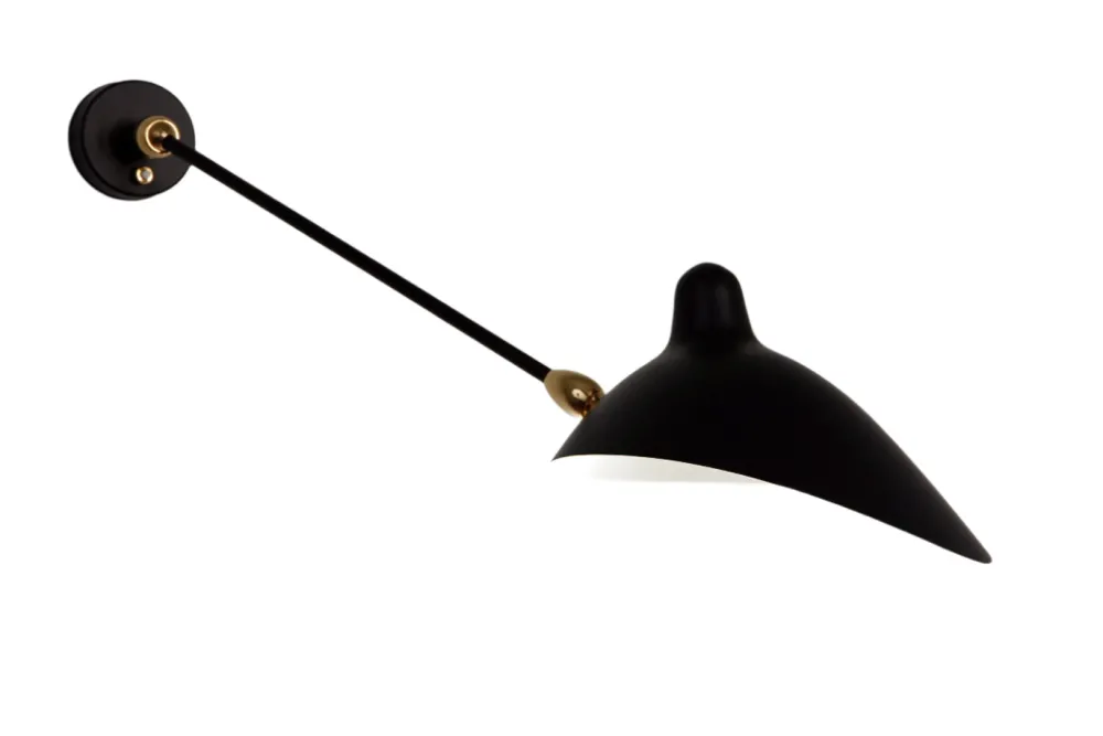 Serge Mouille Appliques>Applique 1 bras droit double rotule Noire