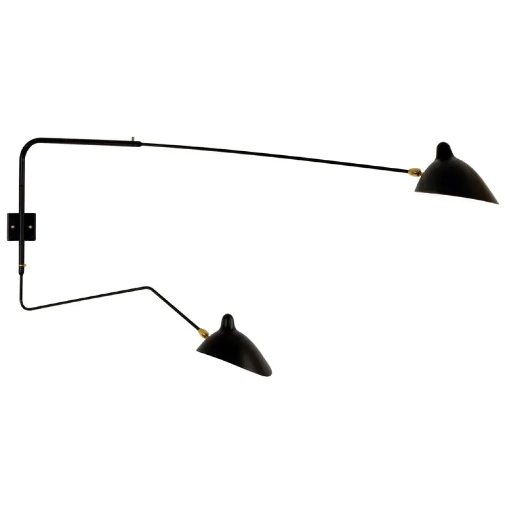 Serge Mouille Appliques>Applique 2 bras droits pivotants dont 1 courbe Noire