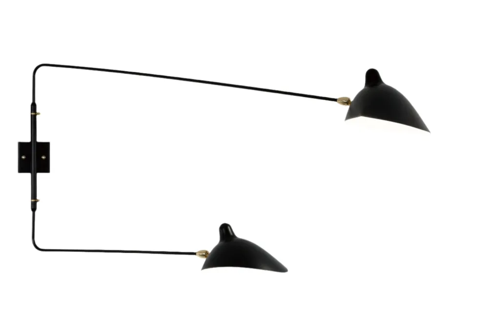 Serge Mouille Appliques>Applique 2 bras droits pivotants Noir